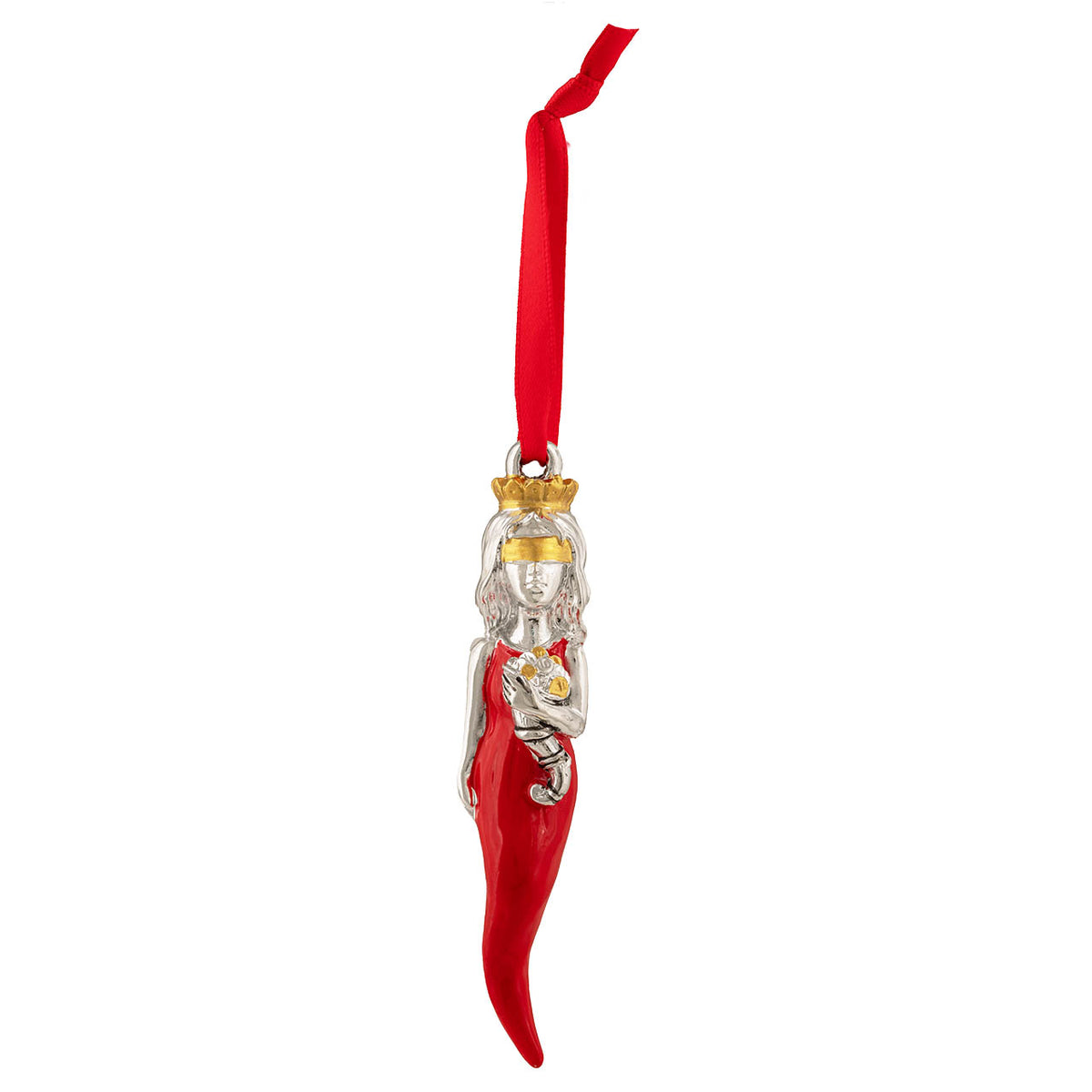 Bagutta Talismano Portafortuna Cornino Rosso con Dea Bendata e Cornucopia 9,5 cm