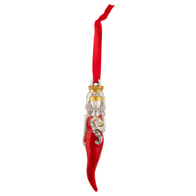 Bagutta Talismano Portafortuna Cornino Rosso con Dea Bendata e Cornucopia 9,5 cm