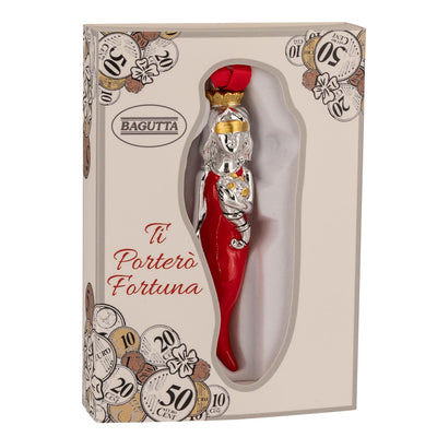 Bagutta Talismano Portafortuna Cornino Rosso con Dea Bendata e Cornucopia 9,5 cm