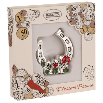 Bagutta Talismano Portafortuna Ferro di Cavallo con Coccinella e Quadrifogli 5 cm