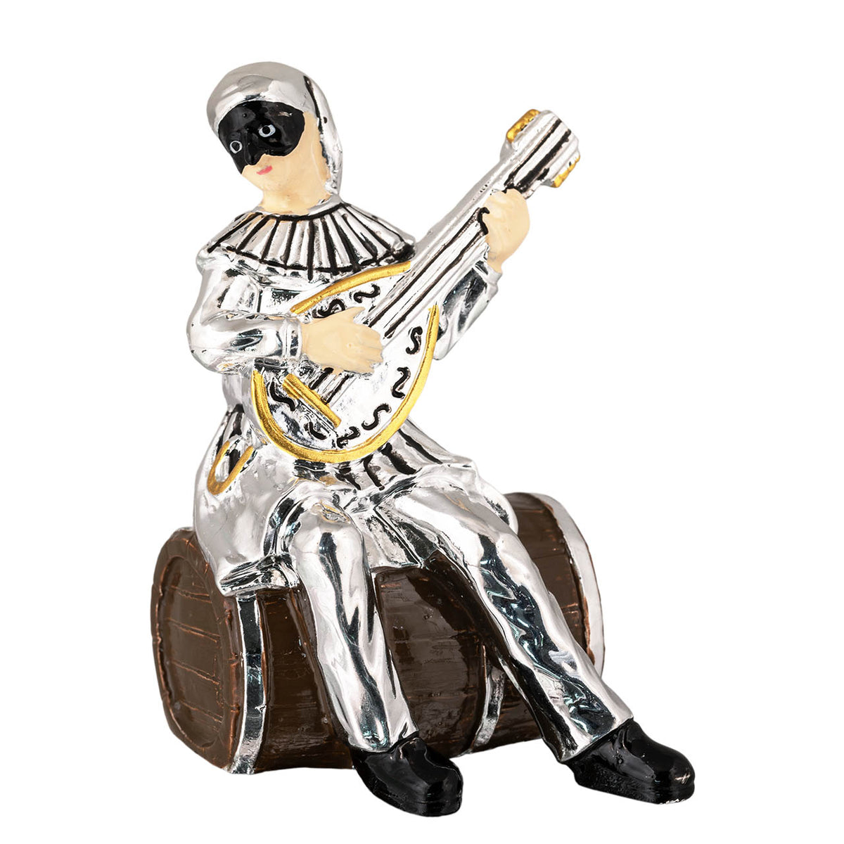 Bagutta Talismano Portafortuna Pulcinella Seduto sulla Botte con Mandolino 8 cm