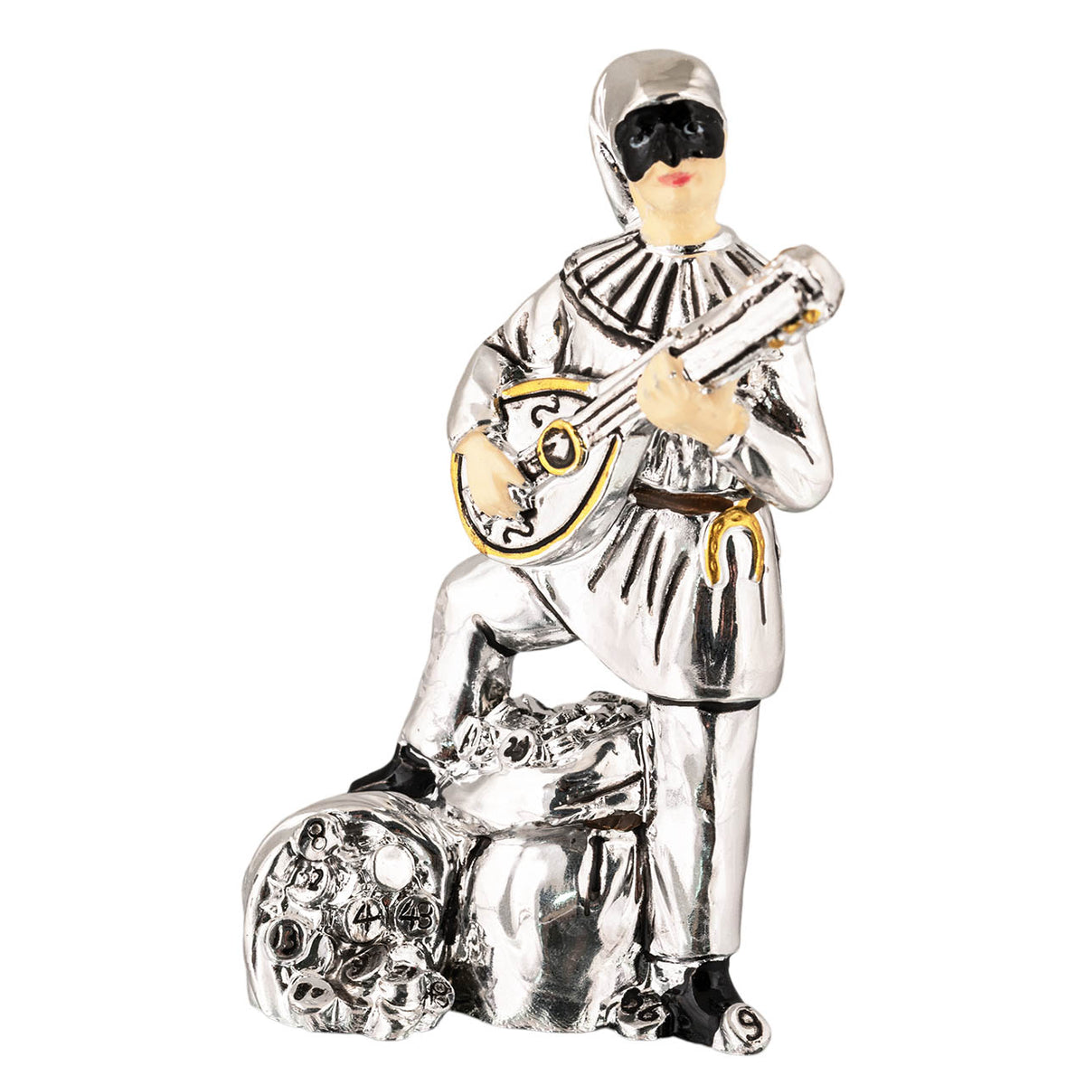 Bagutta Talismano Portafortuna Pulcinella con Numeri della Tombola e Barile 8,5 cm