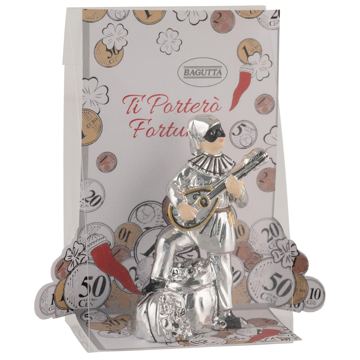 Bagutta Talismano Portafortuna Pulcinella con Numeri della Tombola e Barile 8,5 cm