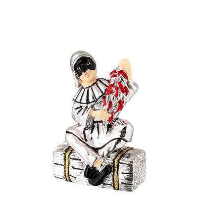 Bagutta Talismano Portafortuna Pulcinella con Peperoncini Seduto sul Baule 7 cm
