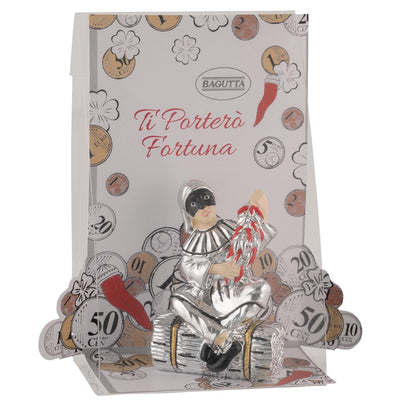 Bagutta Talismano Portafortuna Pulcinella con Peperoncini Seduto sul Baule 7 cm
