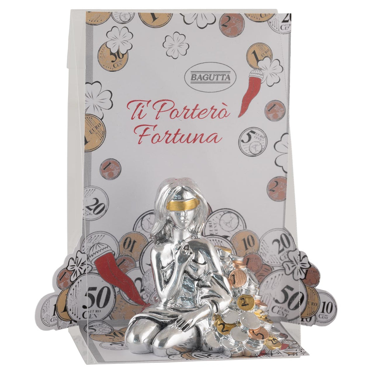 Bagutta Talismano Portafortuna Dea Bendata Seduta con Monete 7 cm