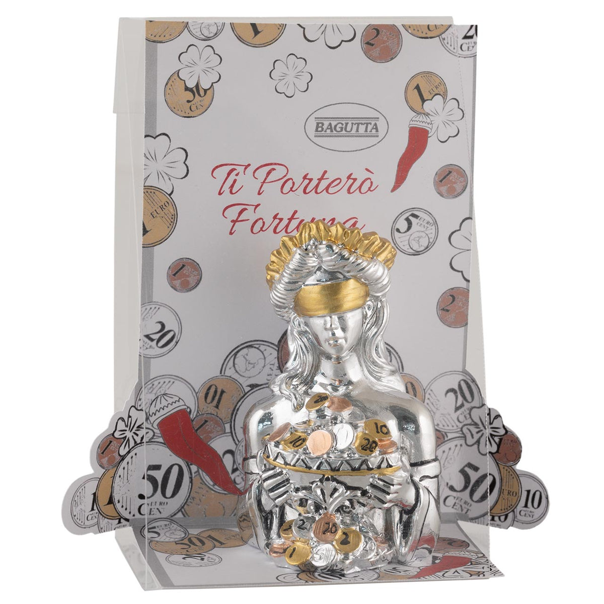 Bagutta Talismano Portafortuna Dea Bendata con Coppa di Monete 8 cm