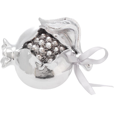 Bagutta Melograno Portafortuna Argentato con Perle Argentate e Fiocco 9x9 cm