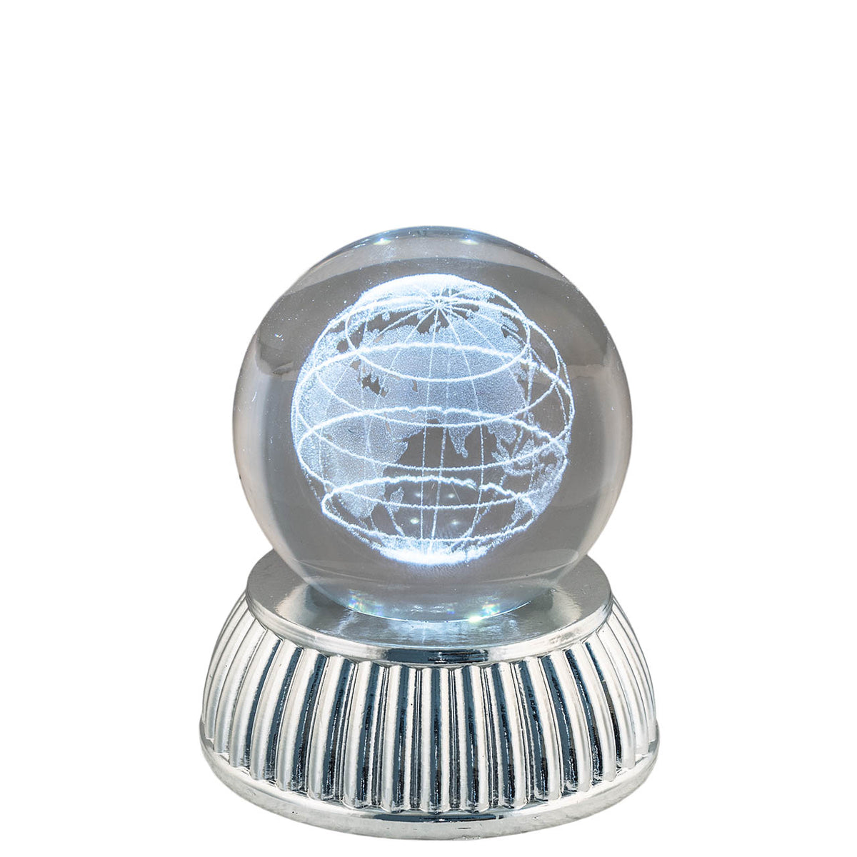 Bagutta Sfera di Cristallo LED Globo Terrestre Diametro 6 cm Base Argentata