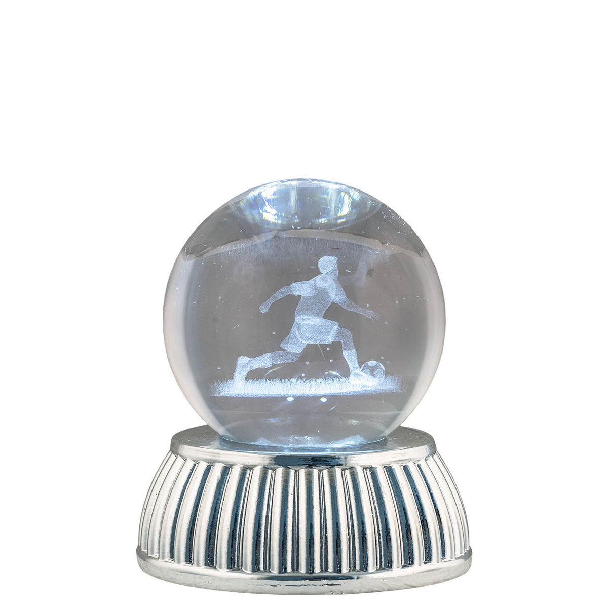 Bagutta Sfera di Cristallo LED Calciatore Diametro 6 cm Base Argentata