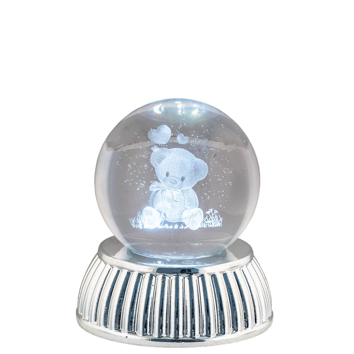 Bagutta Sfera di Cristallo LED Orsetto Diametro 6 cm Base Argentata