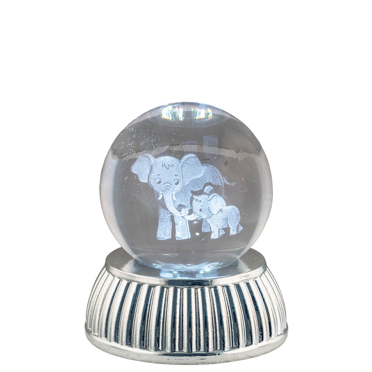 Bagutta Sfera di Cristallo LED Elefantini Diametro 6 cm Base Argentata
