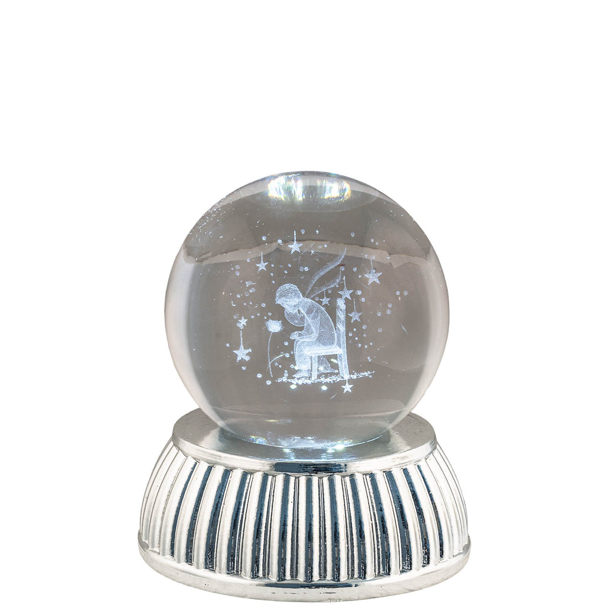 Bagutta Sfera di Cristallo LED Piccolo Principe Diametro 6 cm Base Argentata
