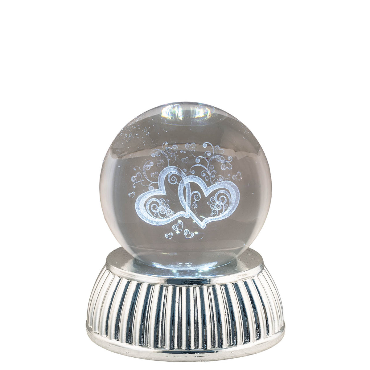 Bagutta Sfera di Cristallo LED Cuori Stilizzati Diametro 6 cm Base Argentata
