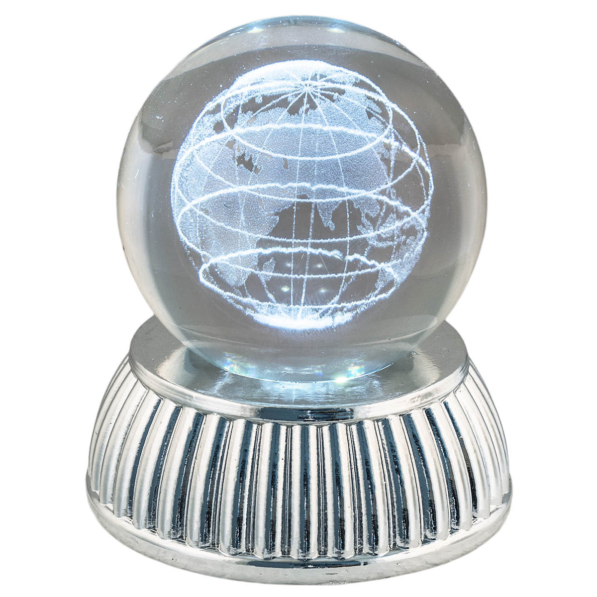 Bagutta Sfera di Cristallo LED Globo Terrestre Diametro 8 cm Base Argentata