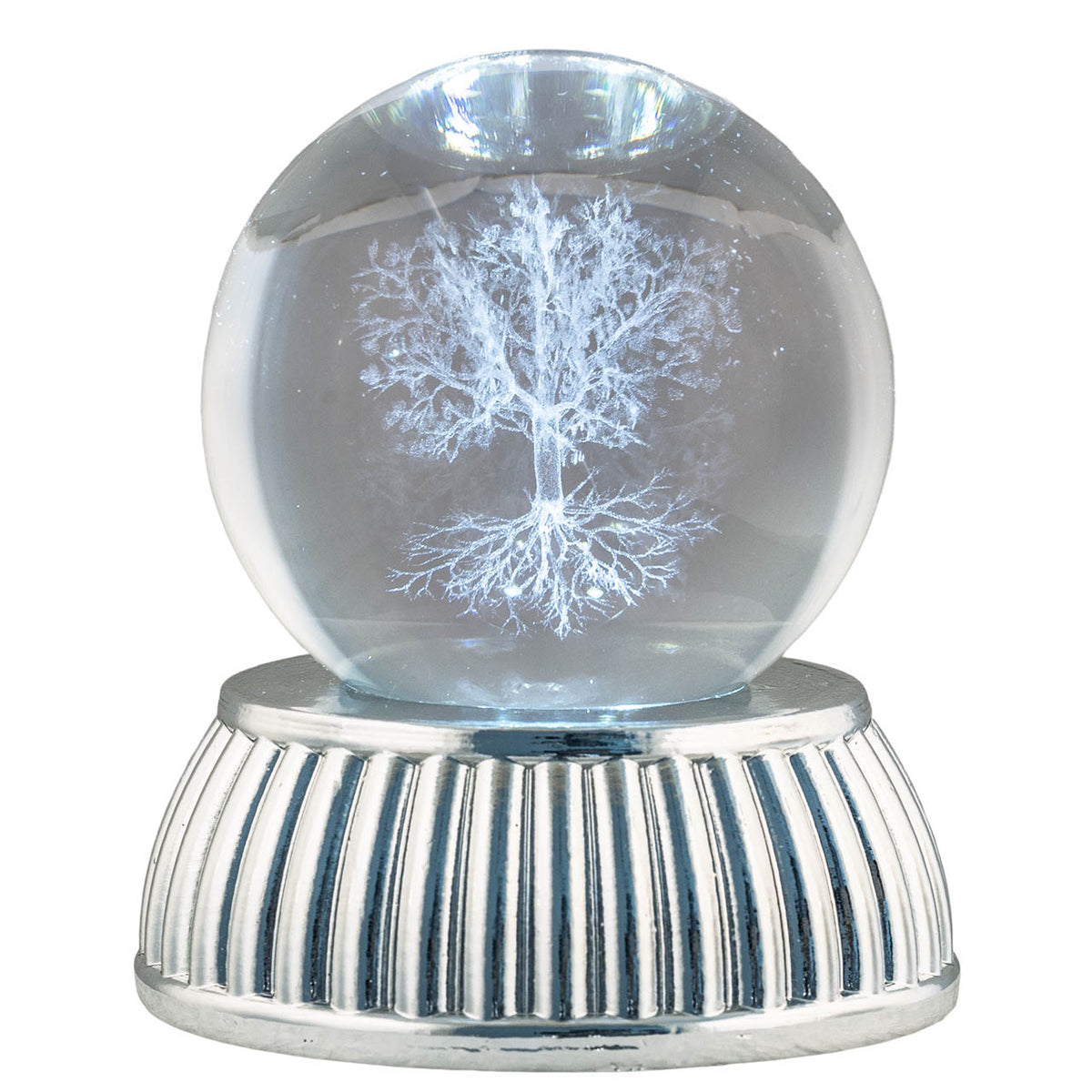 Bagutta Sfera di Cristallo LED Albero della Vita Diametro 8 cm Base Argentata