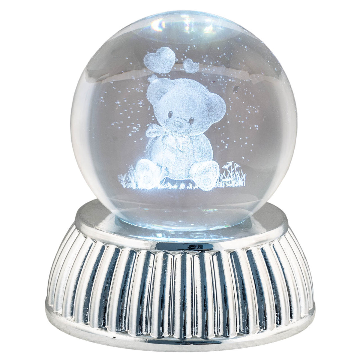 Bagutta Sfera di Cristallo LED Orsetto Diametro 8 cm Base Argentata
