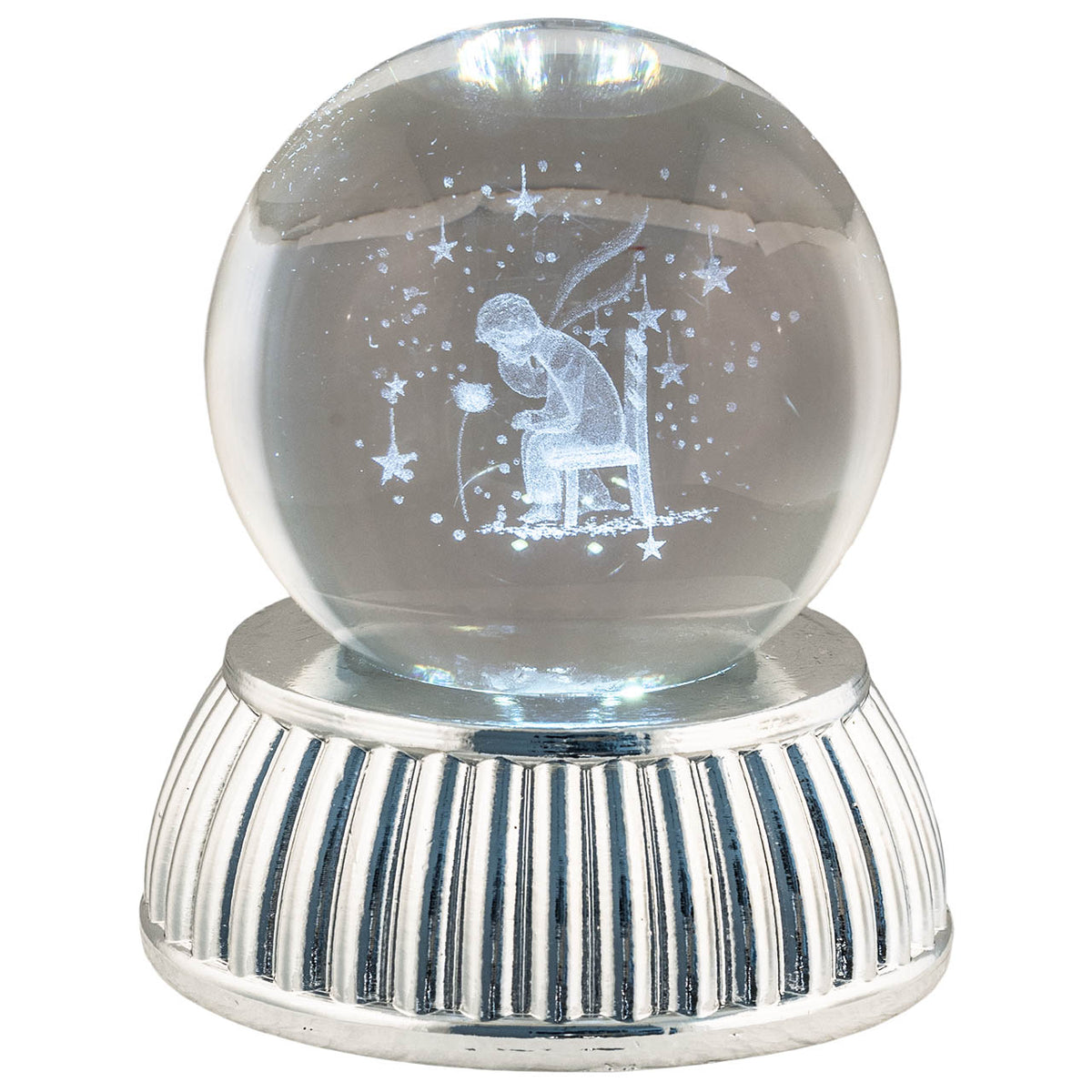 Bagutta Sfera di Cristallo LED Piccolo Principe Diametro 8 cm Base Argentata