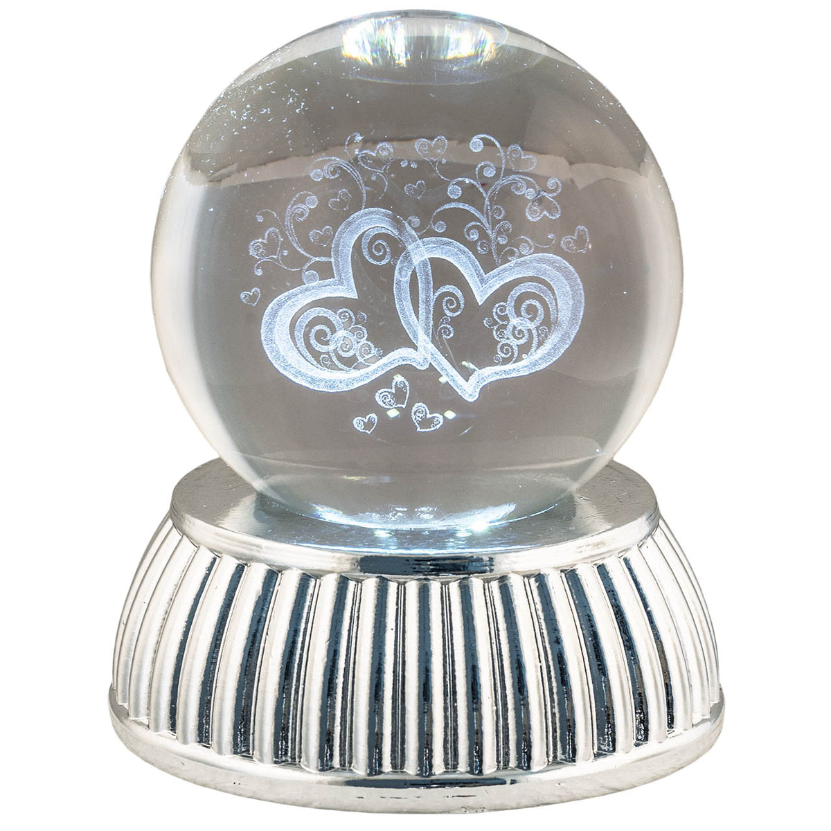 Bagutta Sfera di Cristallo LED Cuori Stilizzati Diametro 8 cm Base Argentata