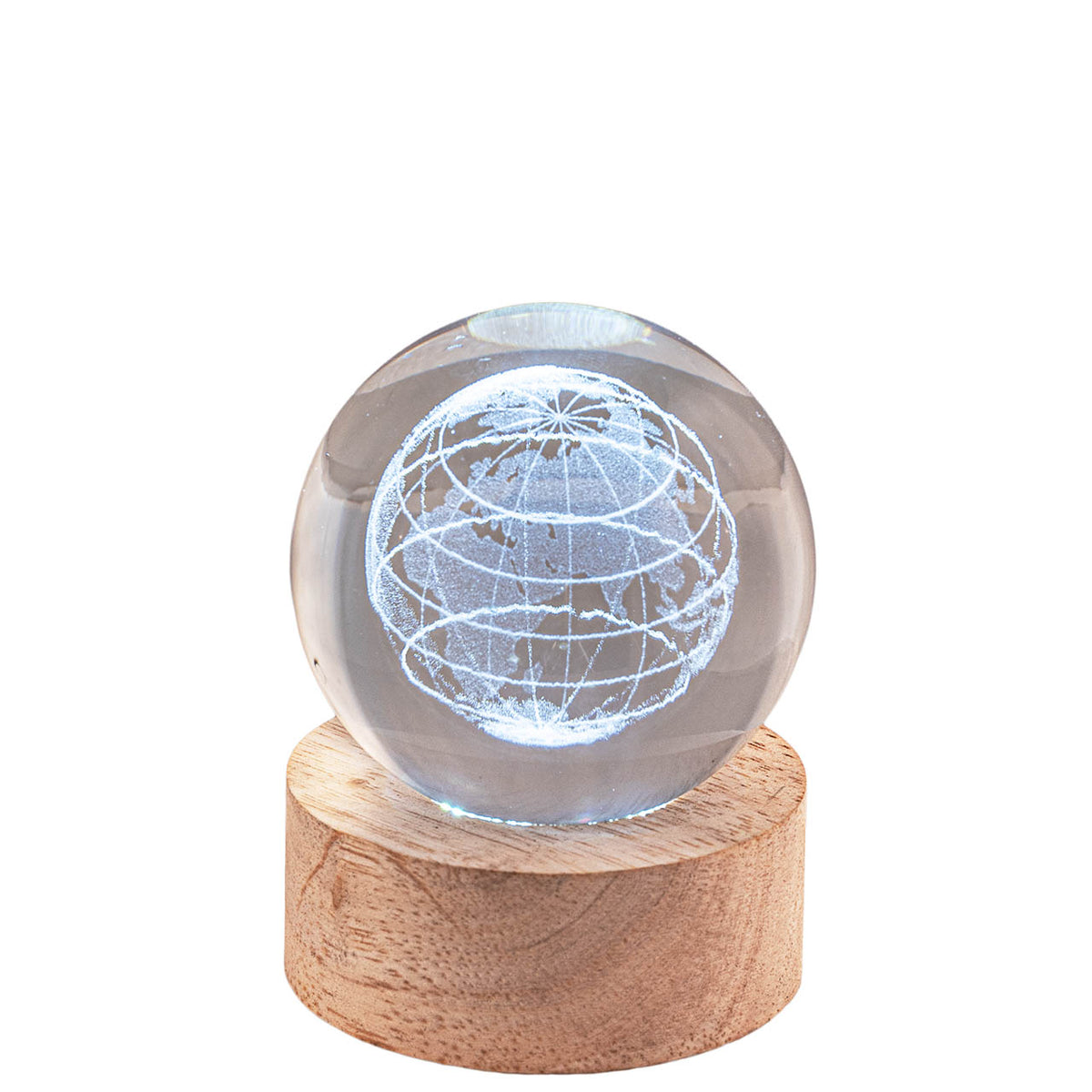 Bagutta Sfera di Cristallo LED Globo Terrestre Diametro 6 cm Base in Legno