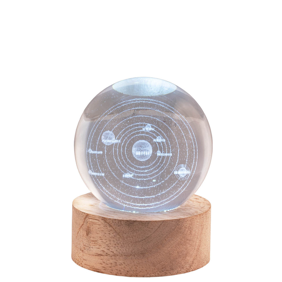Bagutta Sfera di Cristallo LED Galassia Diametro 6 cm Base in Legno