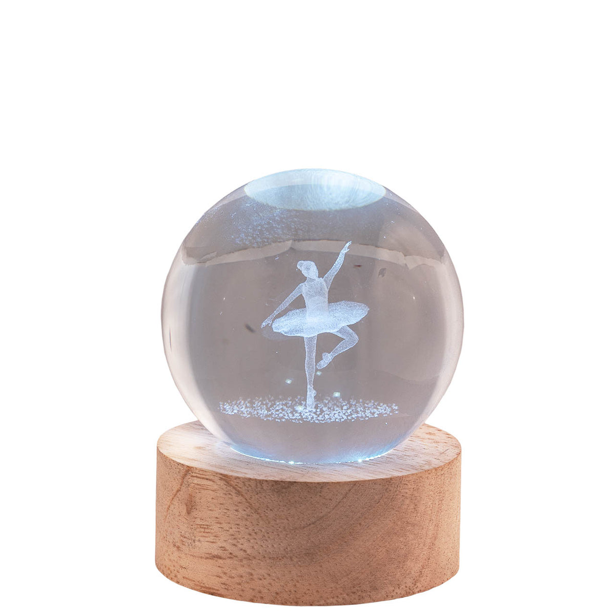 Bagutta Sfera di Cristallo LED Ballerina Diametro 6 cm Base in Legno