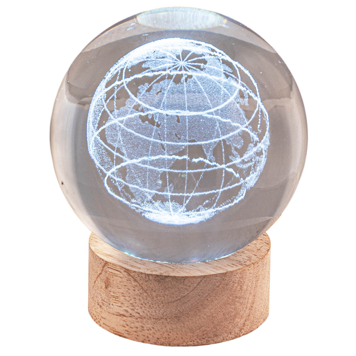 Bagutta Sfera di Cristallo LED Globo Terrestre Diametro 8 cm Base in Legno