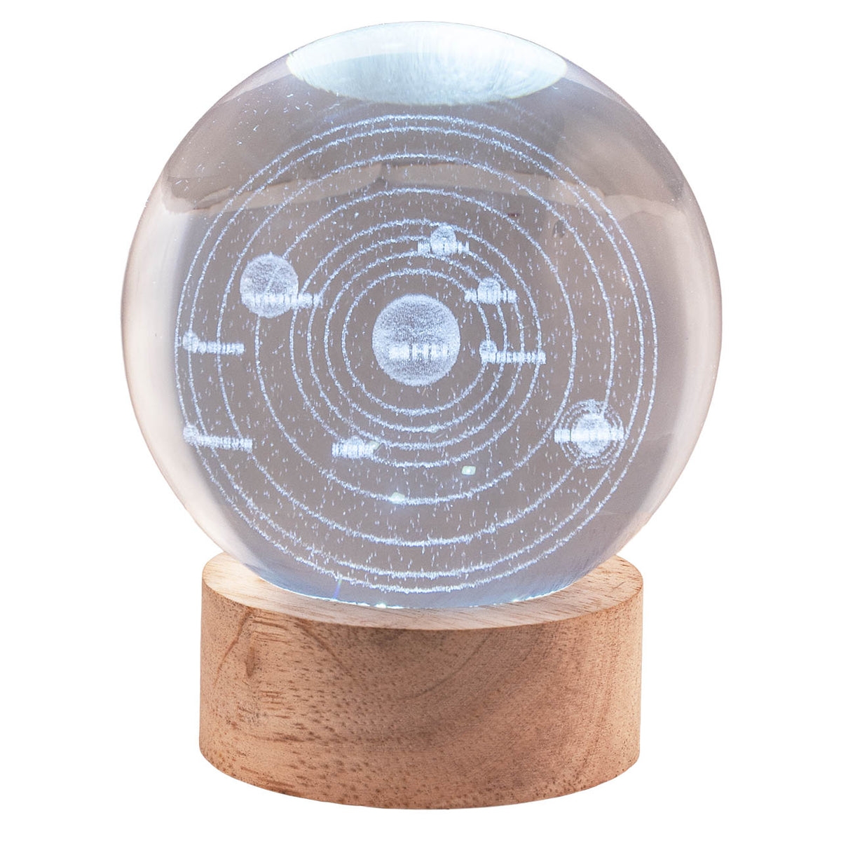 Bagutta Sfera di Cristallo LED Galassia Diametro 8 cm Base in Legno