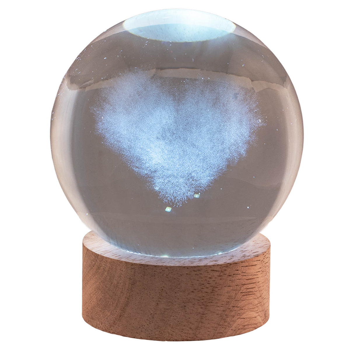 Bagutta Sfera di Cristallo LED Cuore Nuvola Diametro 8 cm Base in Legno