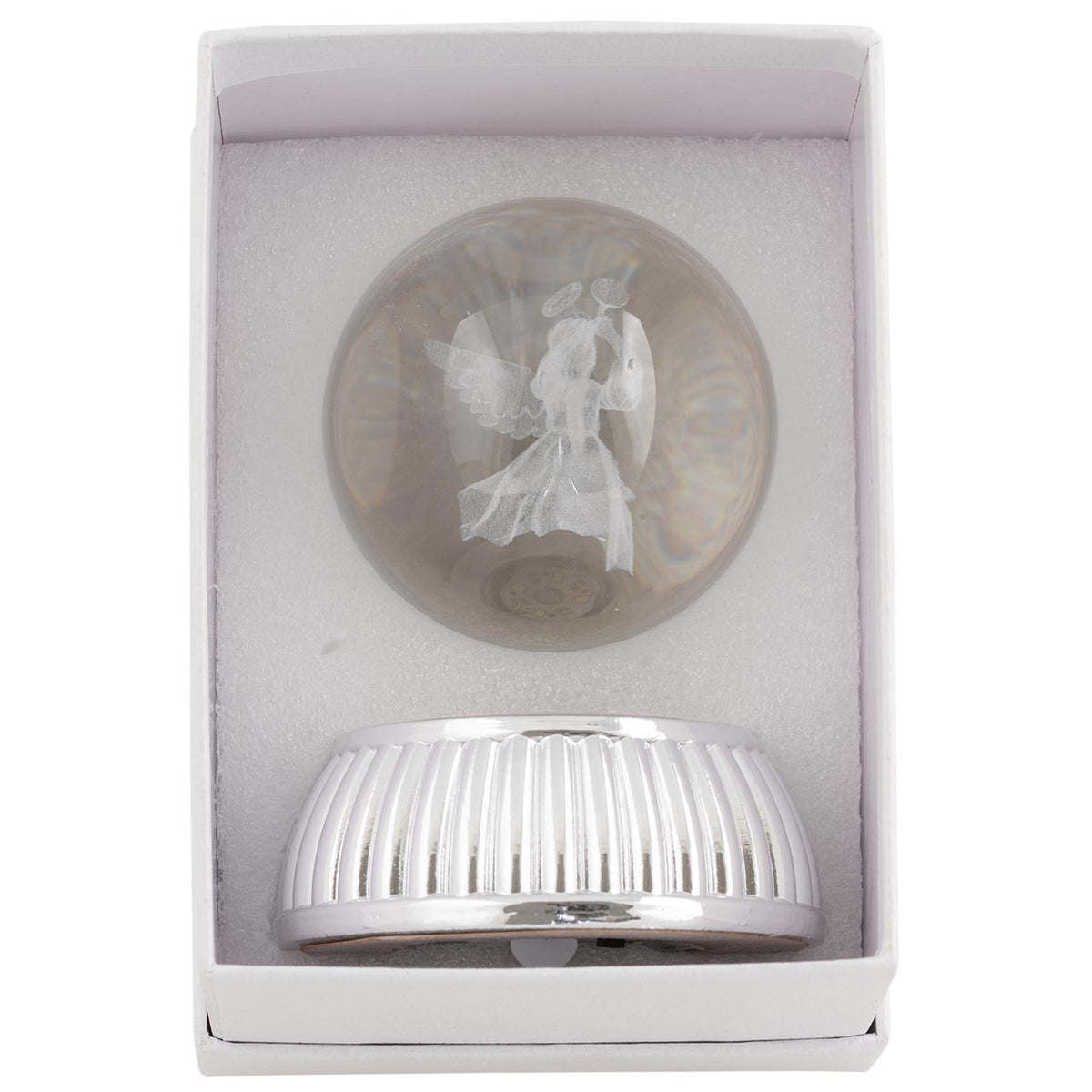 Bagutta Sfera di Cristallo LED Cuore Nuvola Diametro 8 cm Base in Legno
