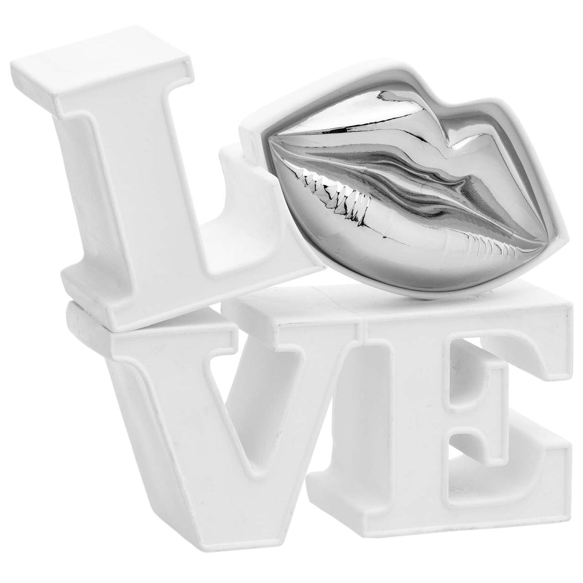 Bagutta Love Scultura Decorativa Bianca con Labbra Argentate 16x15 cm