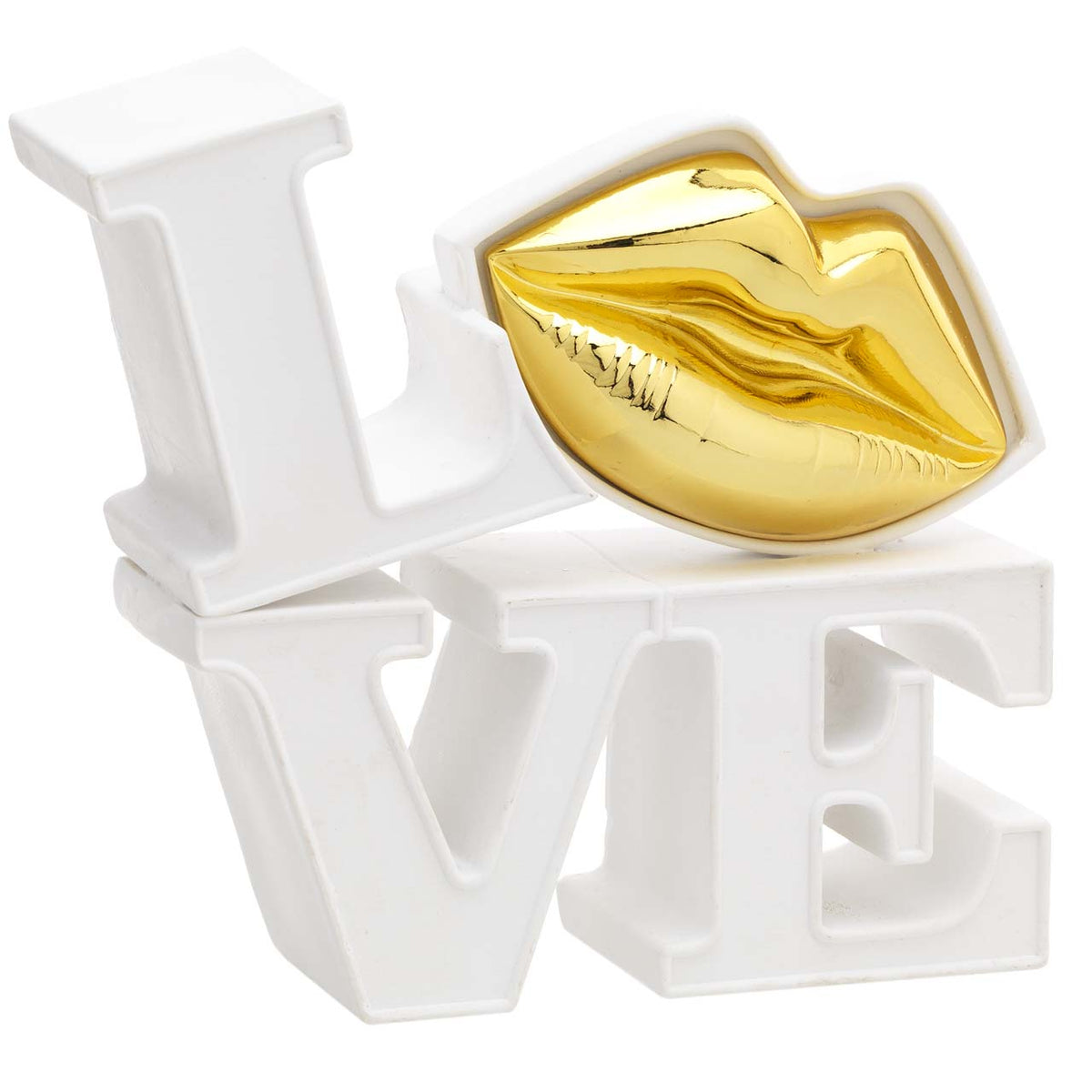 Bagutta Love Scultura Decorativa Bianca con Labbra Oro 16x15 cm