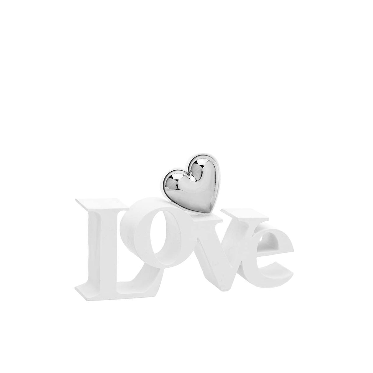 Bagutta Scultura Decorativa Scritta Love Bianca con Cuore Argentato 16x6,5 cm