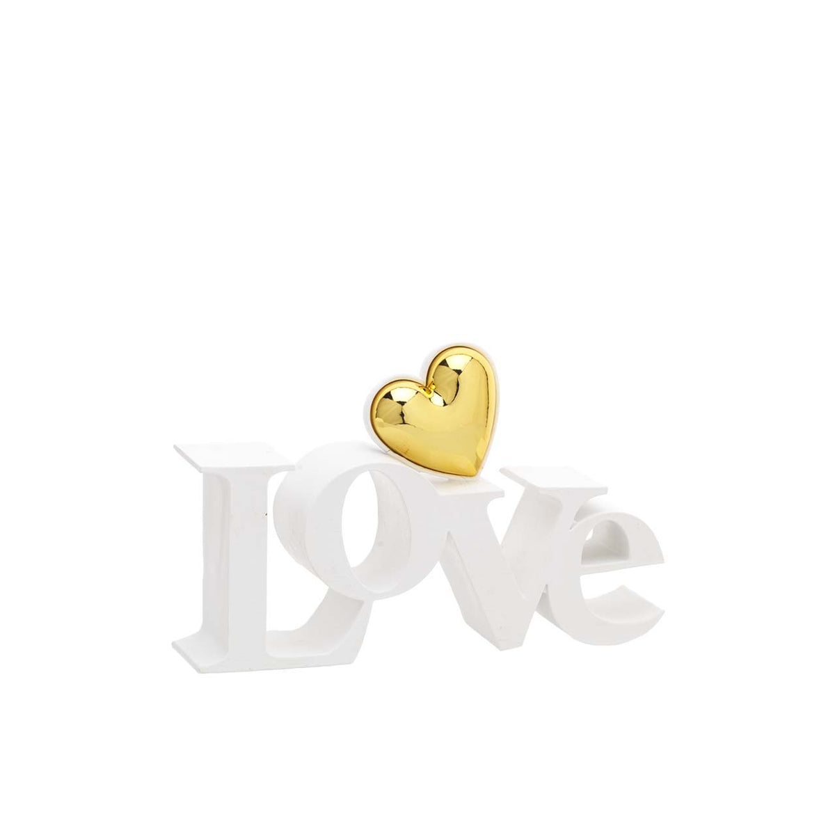 Bagutta Scultura Decorativa Scritta Love Bianca con Cuore Oro 16x6,5 cm