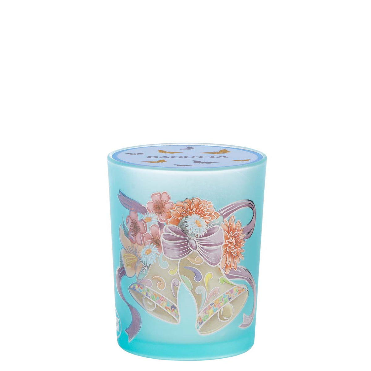 Bagutta Candela Pasquale in Bicchiere Decorato Campanelle Azzurro con Tealight 6,5x8,5 cm