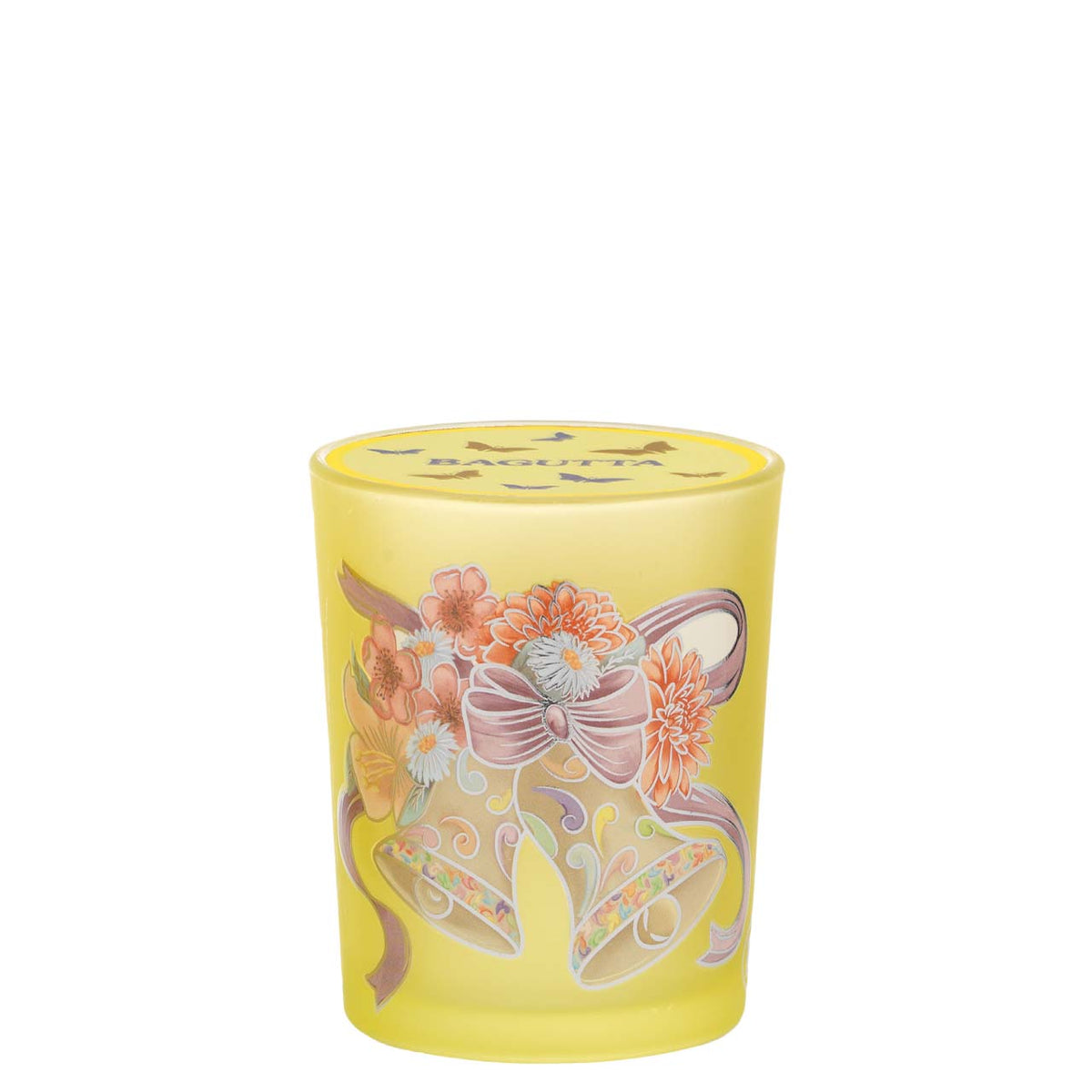 Bagutta Candela Pasquale in Bicchiere Decorato Campanelle Giallo con Tealight 6,5x8,5 cm