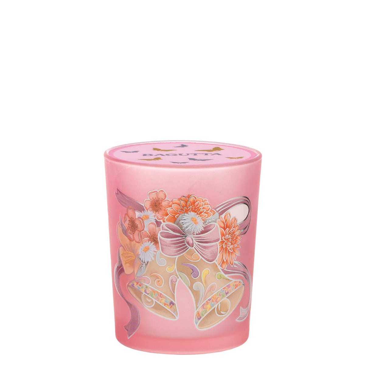 Bagutta Candela Pasquale in Bicchiere Decorato Campanelle Rosa con Tealight 6,5x8,5 cm