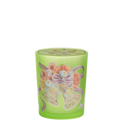 Bagutta Candela Pasquale in Bicchiere Decorato Campanelle Verde con Tealight 6,5x8,5 cm