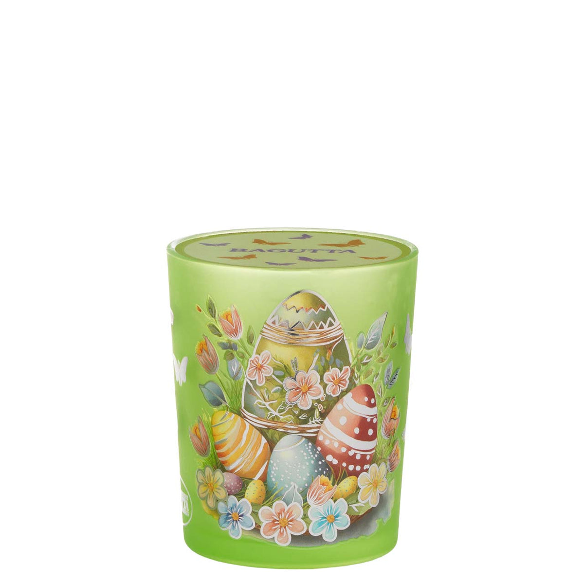 Bagutta Candela Pasquale in Bicchiere Decorato Uova Verde con Tealight 6,5x8,5 cm