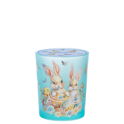 Bagutta Candela Pasquale in Bicchiere Decorato Coniglio Azzurro con Tealight 6,5x8,5 cm