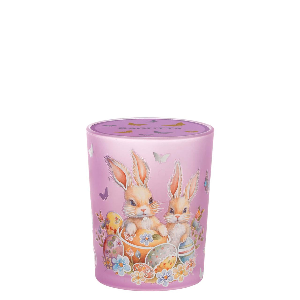 Bagutta Candela Pasquale in Bicchiere Decorato Coniglio Lilla con Tealight 6,5x8,5 cm