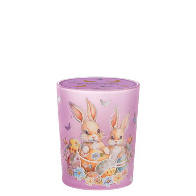 Bagutta Candela Pasquale in Bicchiere Decorato Coniglio Lilla con Tealight 6,5x8,5 cm