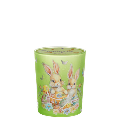 Bagutta Candela Pasquale in Bicchiere Decorato Coniglio Verde con Tealight 6,5x8,5 cm