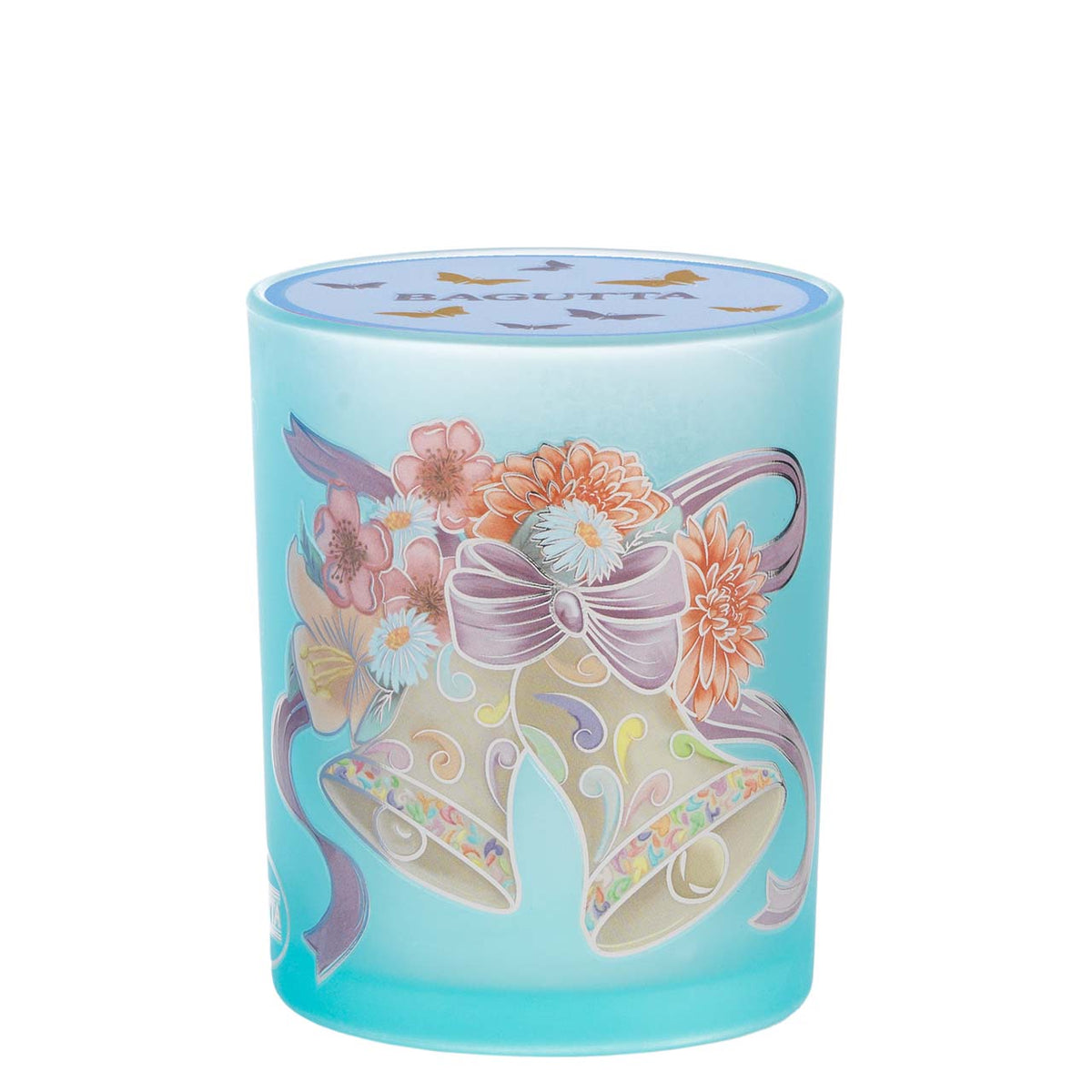 Bagutta Candela Pasquale in Bicchiere Decorato Campanelle Azzurro con Tealight 7,5x10,5 cm