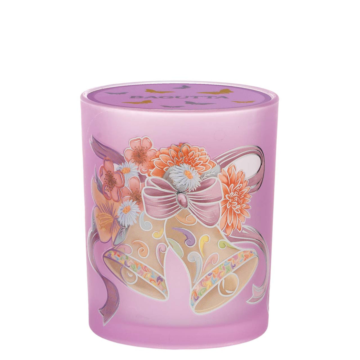 Bagutta Candela Pasquale in Bicchiere Decorato Campanelle Lilla con Tealight 7,5x10,5 cm