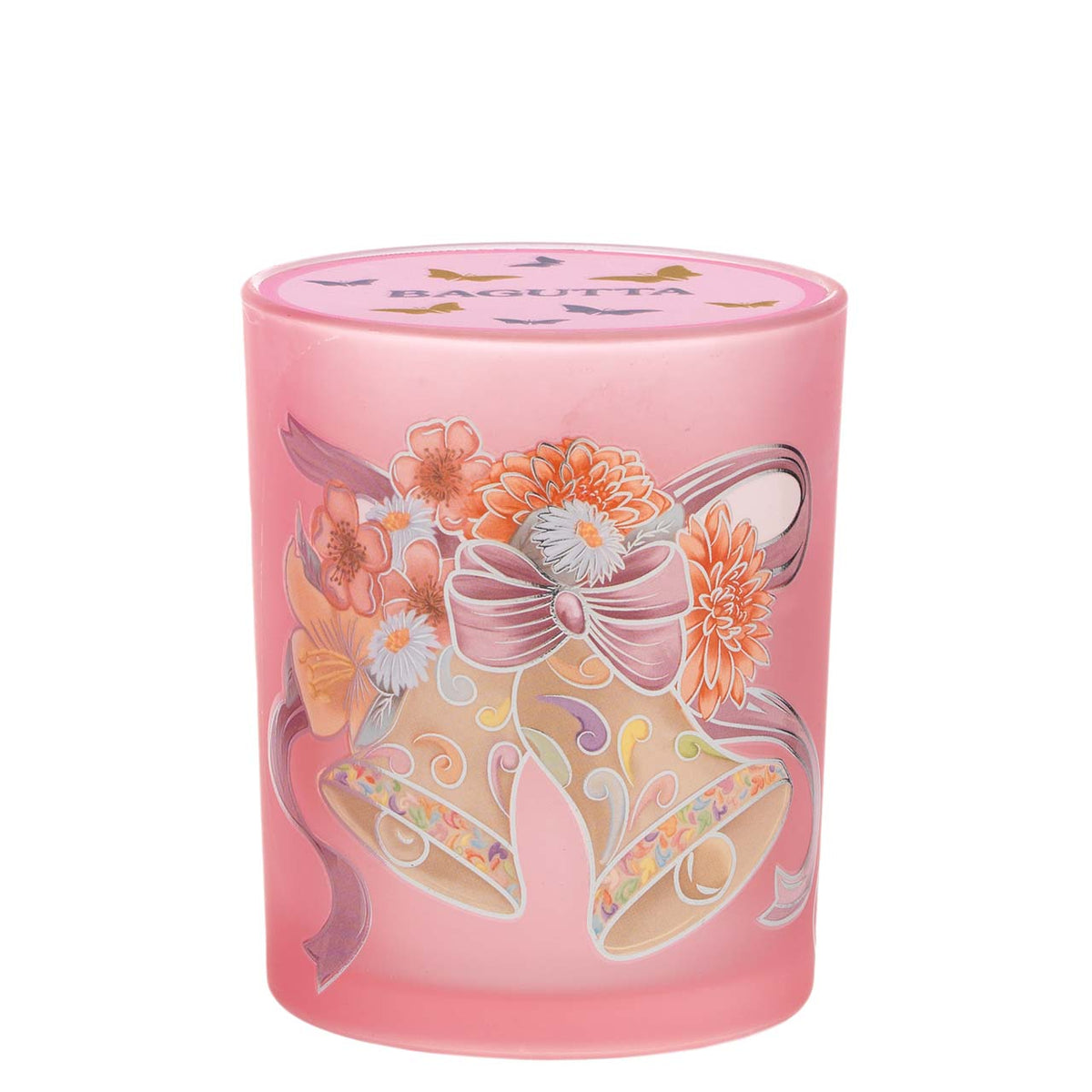 Bagutta Candela Pasquale in Bicchiere Decorato Campanelle Rosa con Tealight 7,5x10,5 cm