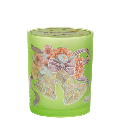 Bagutta Candela Pasquale in Bicchiere Decorato Campanelle Verde con Tealight 7,5x10,5 cm
