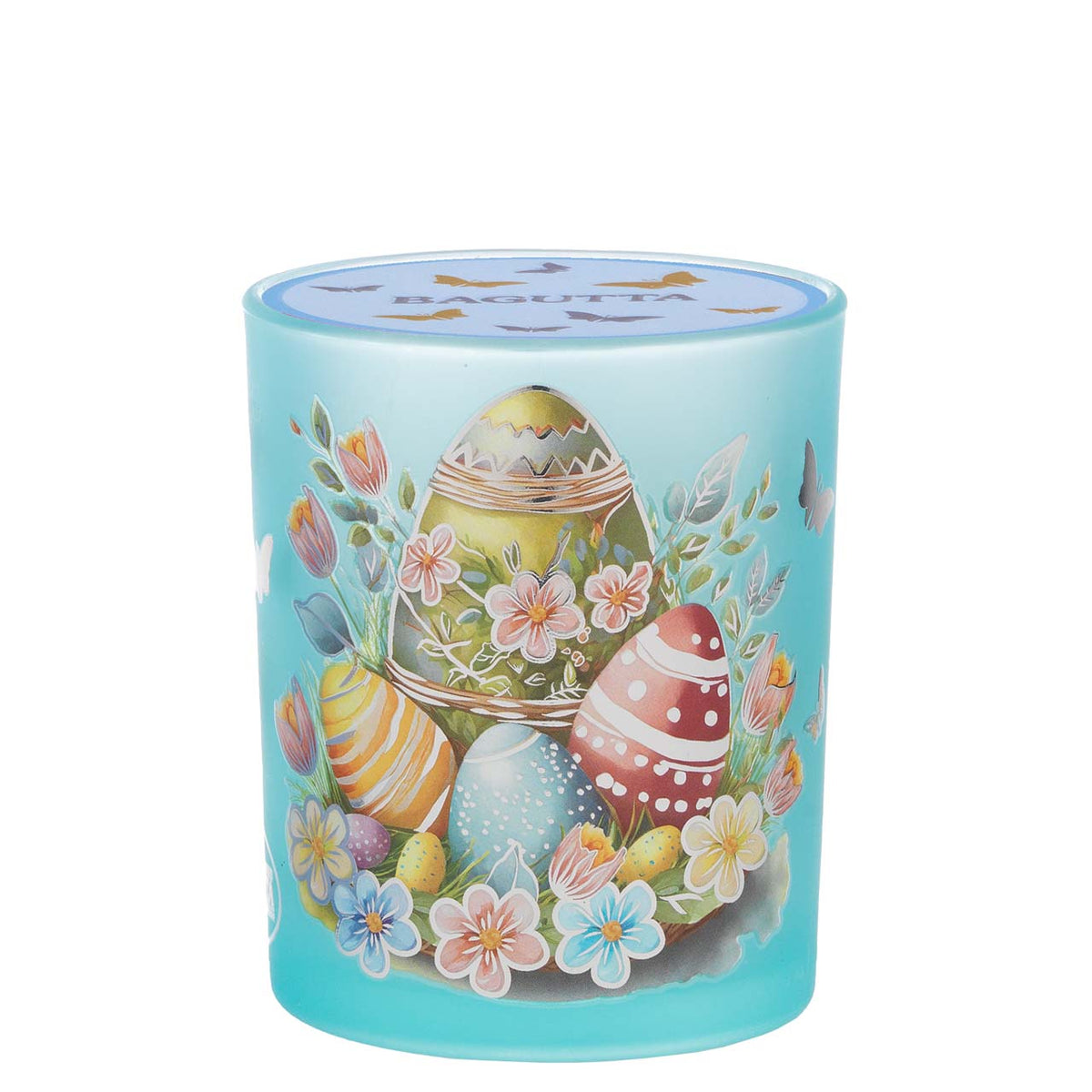 Bagutta Candela Pasquale in Bicchiere Decorato Coniglio Azzurro con Tealight 7,5x10,5 cm