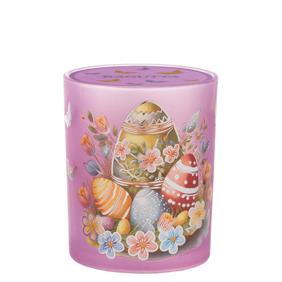Bagutta Candela Pasquale in Bicchiere Decorato Coniglio Lilla con Tealight 7,5x10,5 cm