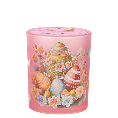 Bagutta Candela Pasquale in Bicchiere Decorato Coniglio Rosa con Tealight 7,5x10,5 cm